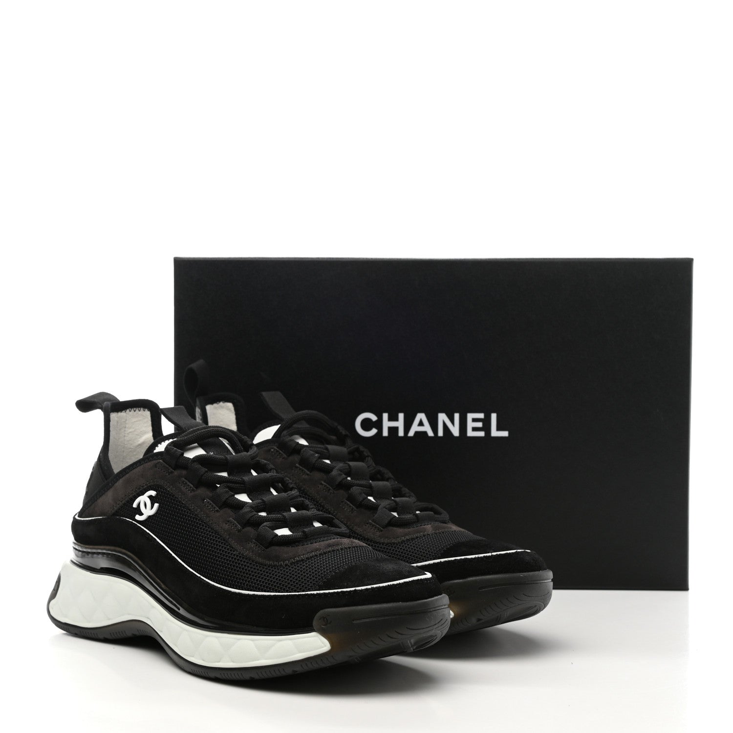 Chanel Fabric Suede CC Sneakers 39.5 Black Dark Grey 9 of 9