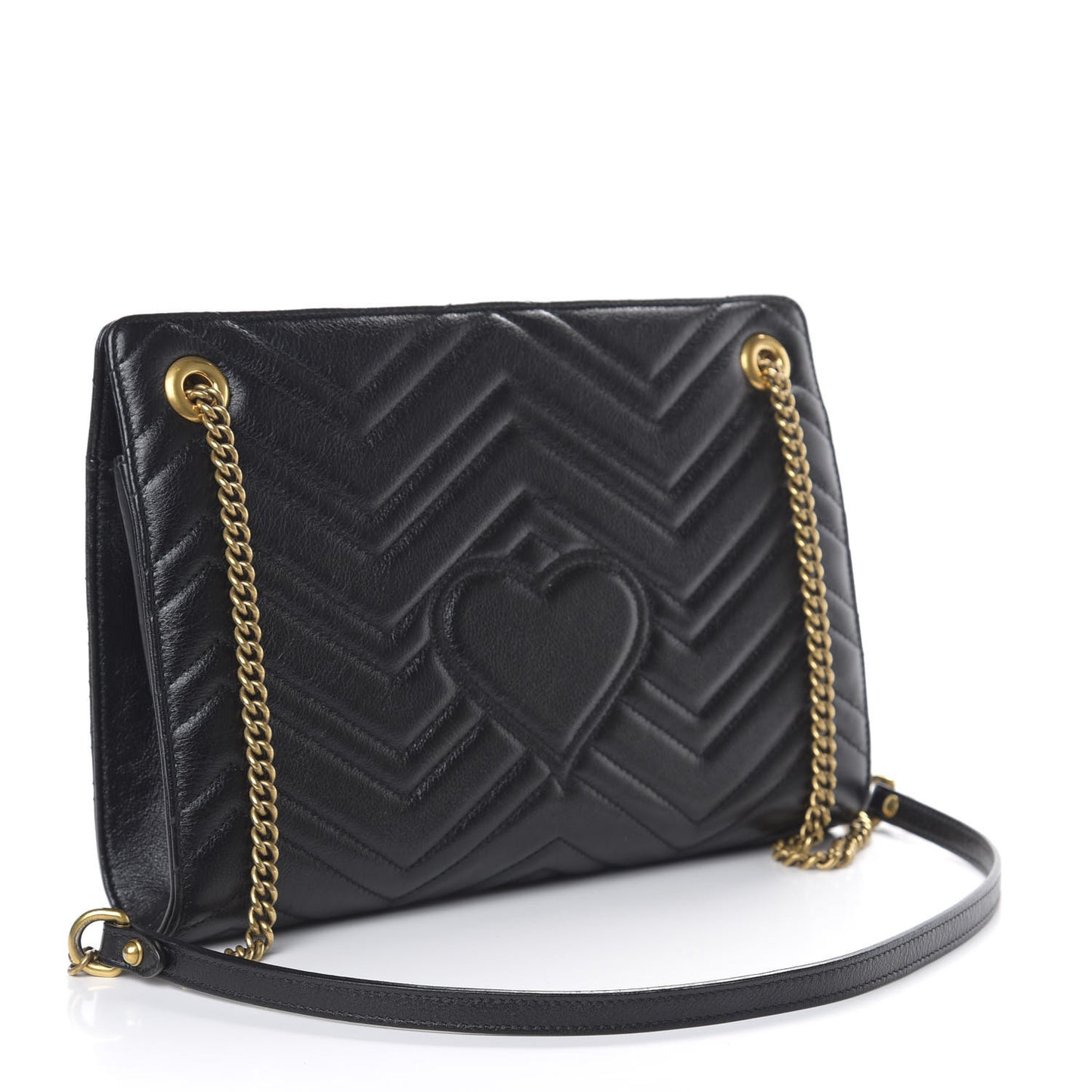 Azalea Calfskin Matelasse Heart Medium GG Marmont Slim Shoulder Bag Black