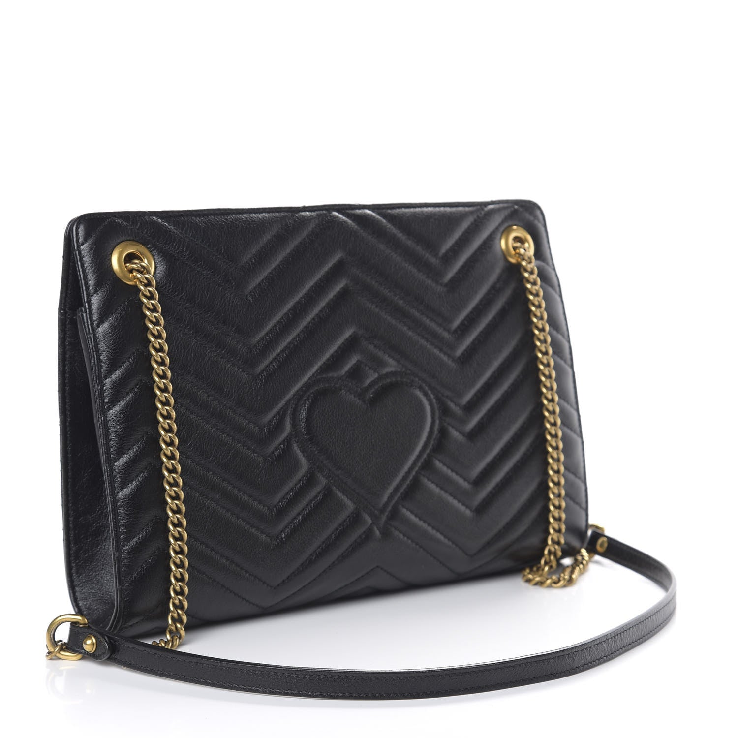 Gucci Azalea Calfskin Matelasse Heart Medium GG Marmont Slim Shoulder Bag Black 2 of 10