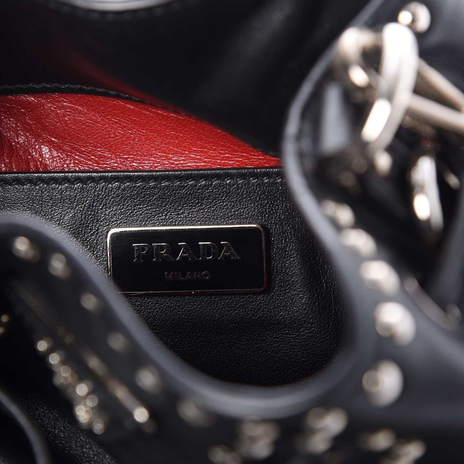 Prada Soft Calf Studded Drawstring Bag Nero Black 7 of 8