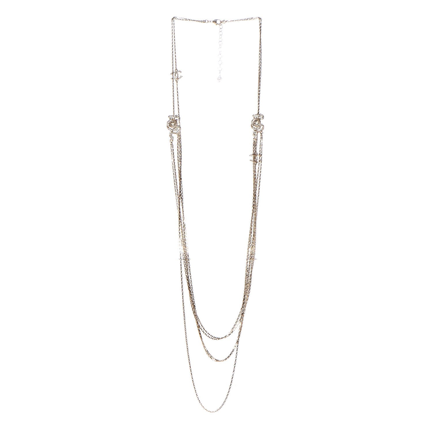 Chanel Crystal Pearl CC Long Multistrand Necklace Light Gold 3 of 7