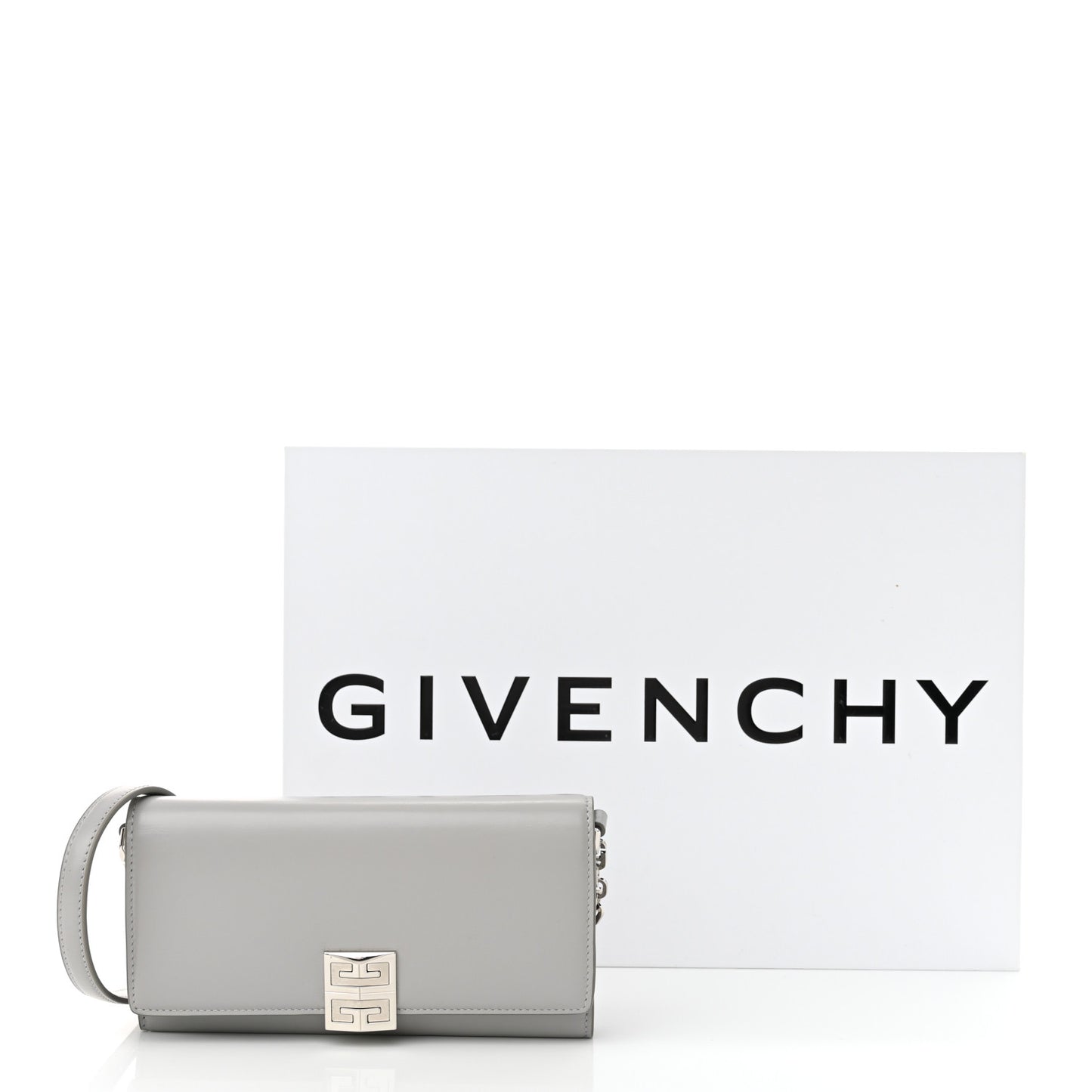 Calfskin 4G Wallet on Chain Cloud Grey