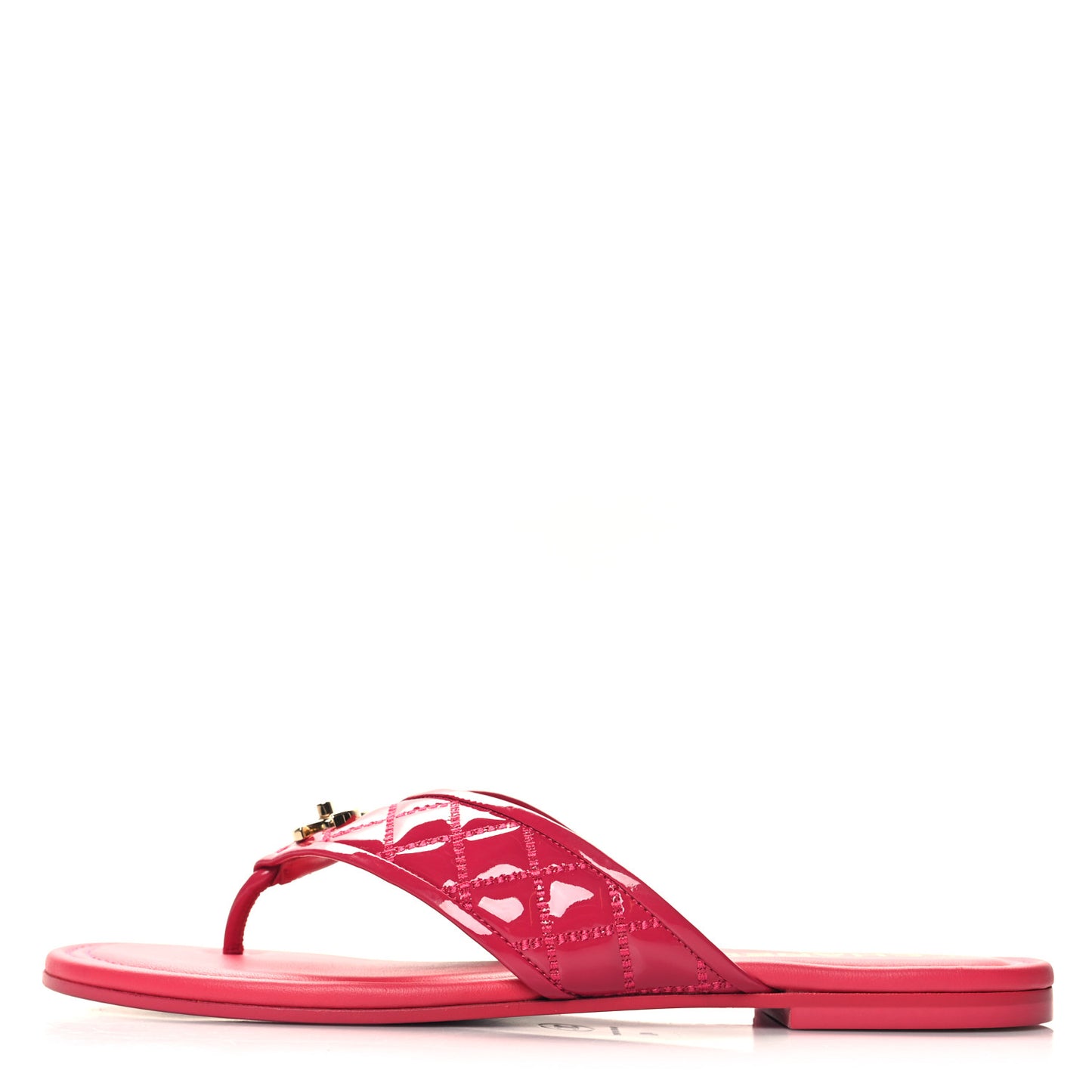 Patent Quilted CC Thong Sandals 40 Pink