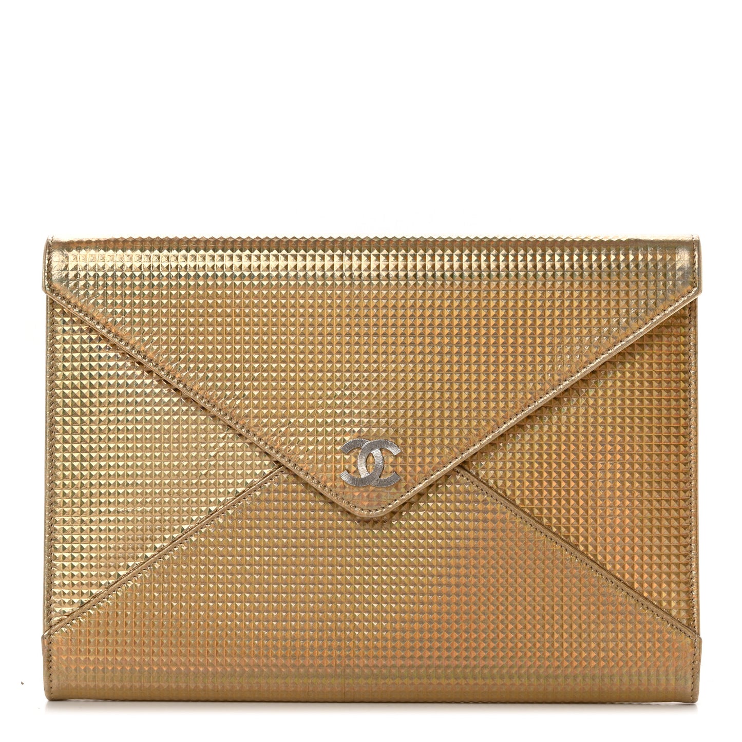 Metallic Lambskin Embossed Envelope Clutch Gold