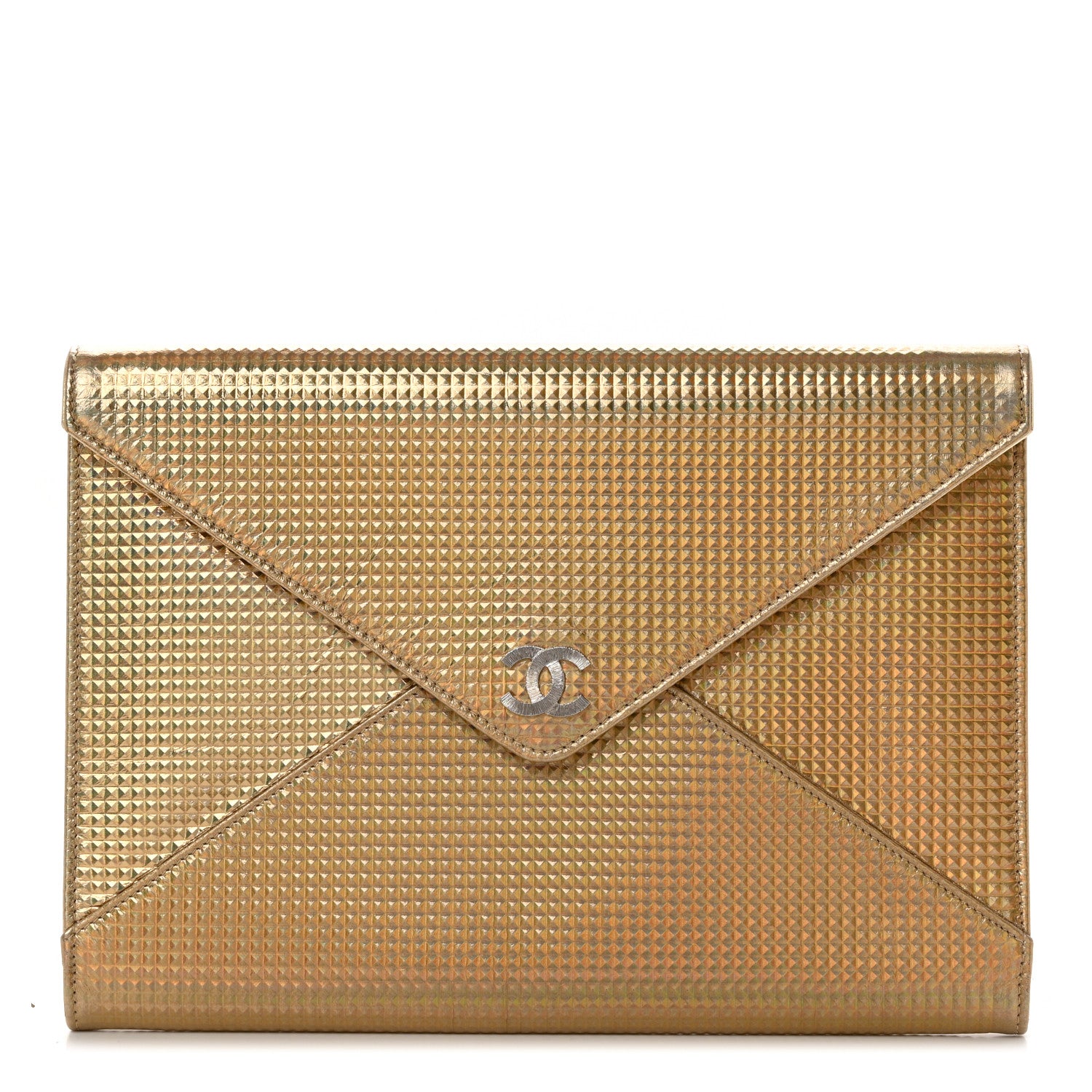 Chanel Metallic Lambskin Embossed Envelope Clutch Gold 1 of 8