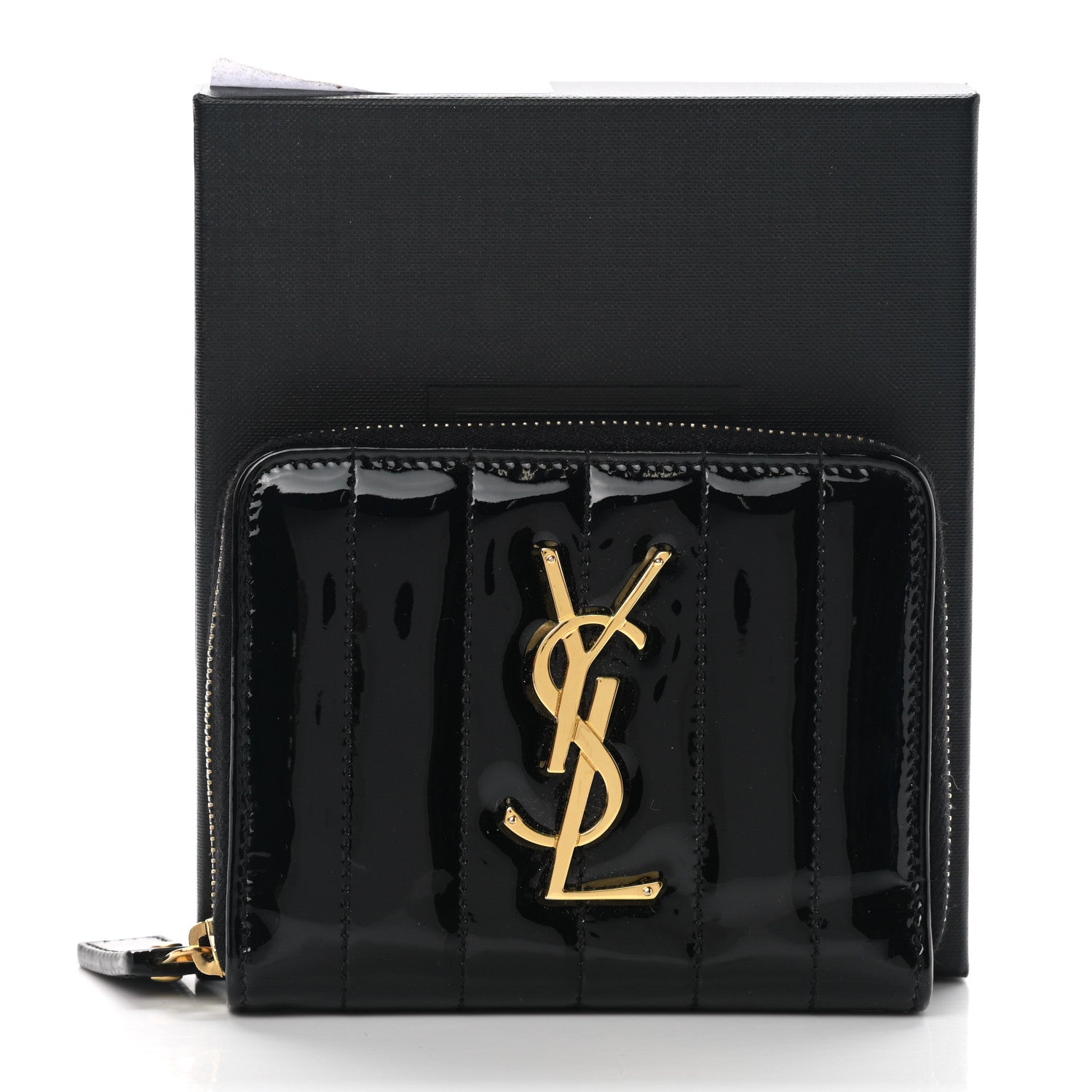 Saint Laurent Patent Matelasse Monogram Vicky Zip Around Card Holder Black 12 of 12