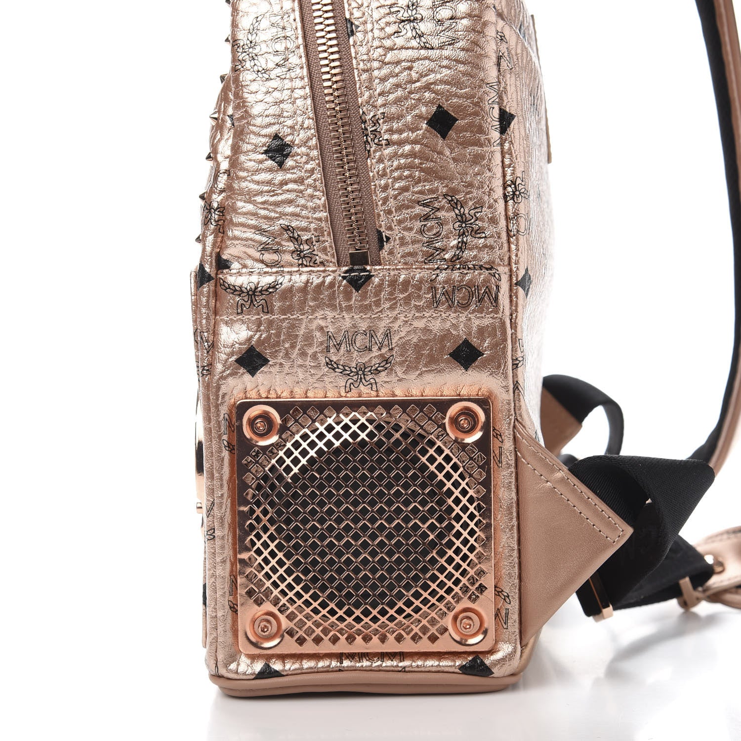 MCM Metallic X Wizpak Visetos Studded Sound System Speaker Backpack Champagne Gold 11 of 14