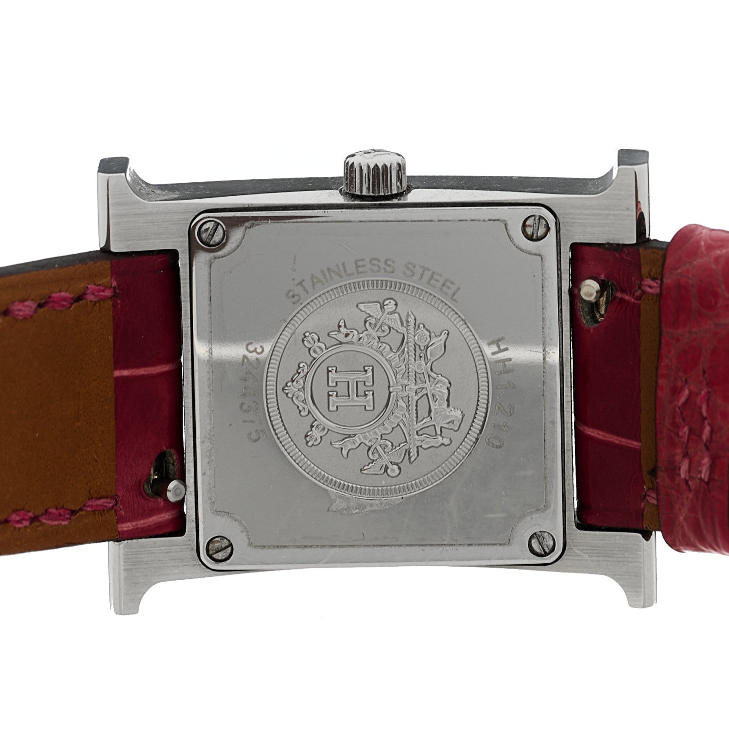 Hermes Stainless Steel Alligator Diamond Mother of Pearl 21mm Heure H Hour Quartz Watch Framboise 4 of 4