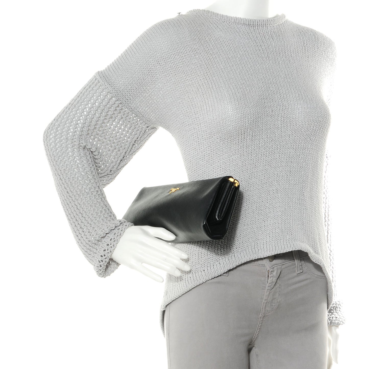 Saffiano East-West Frame Clutch Nero Black