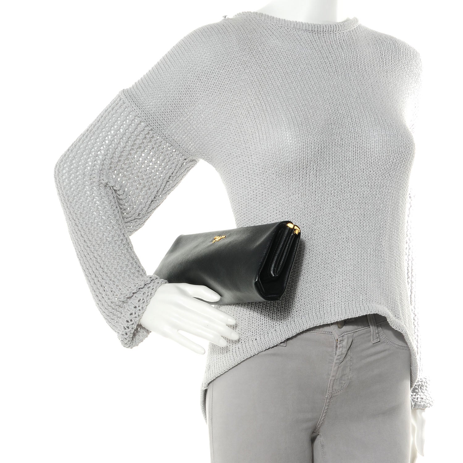 Prada Saffiano East-West Frame Clutch Nero Black 2 of 9