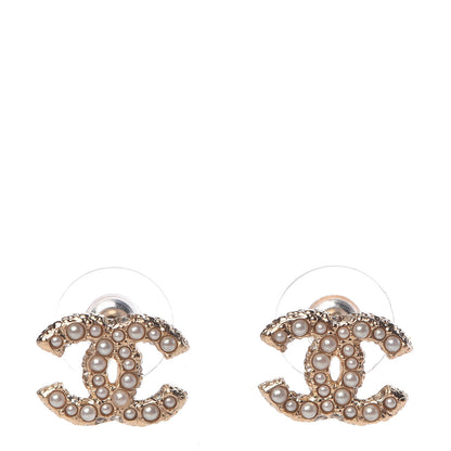 Chanel Pearl Crystal CC Earrings Light Gold 1 of 5