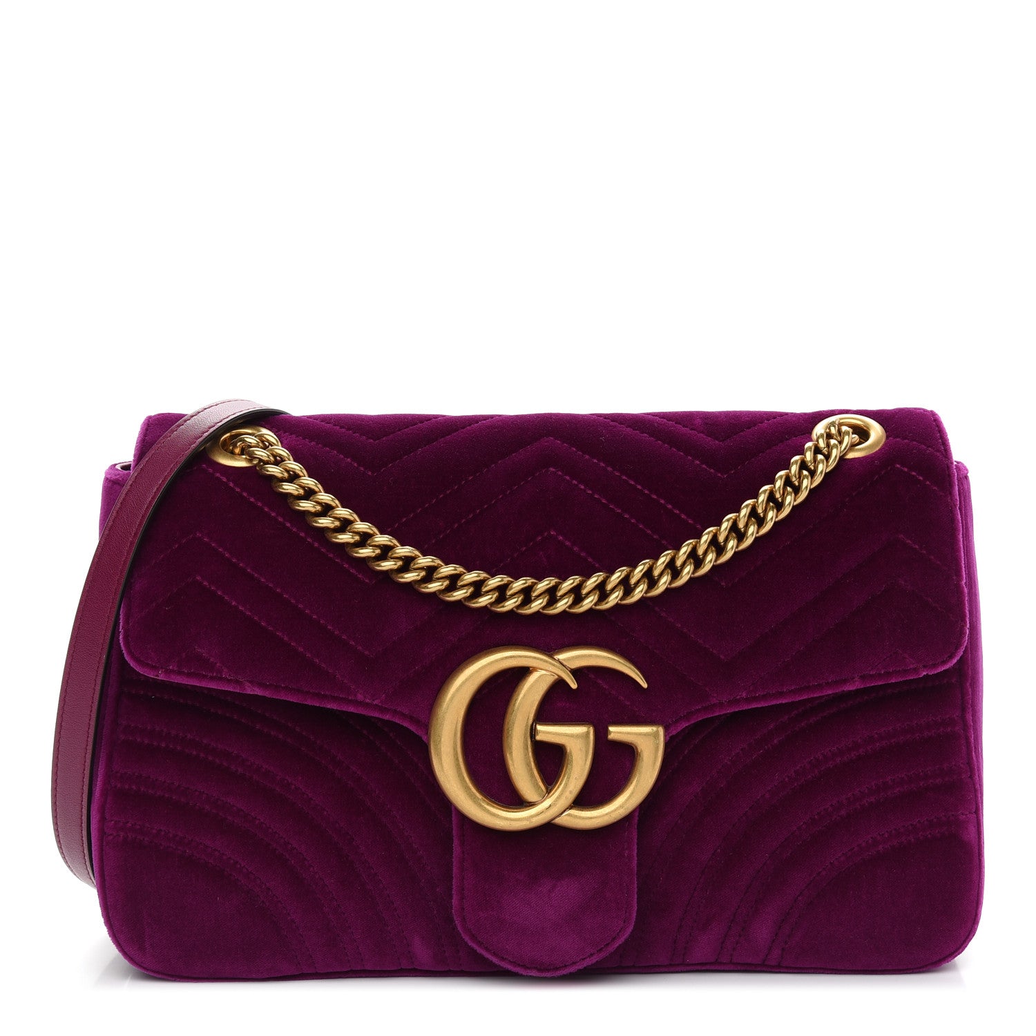 Gucci Velvet Matelasse Medium GG Marmont Shoulder Bag Fuchsia Violet Cyclamen 1 of 10