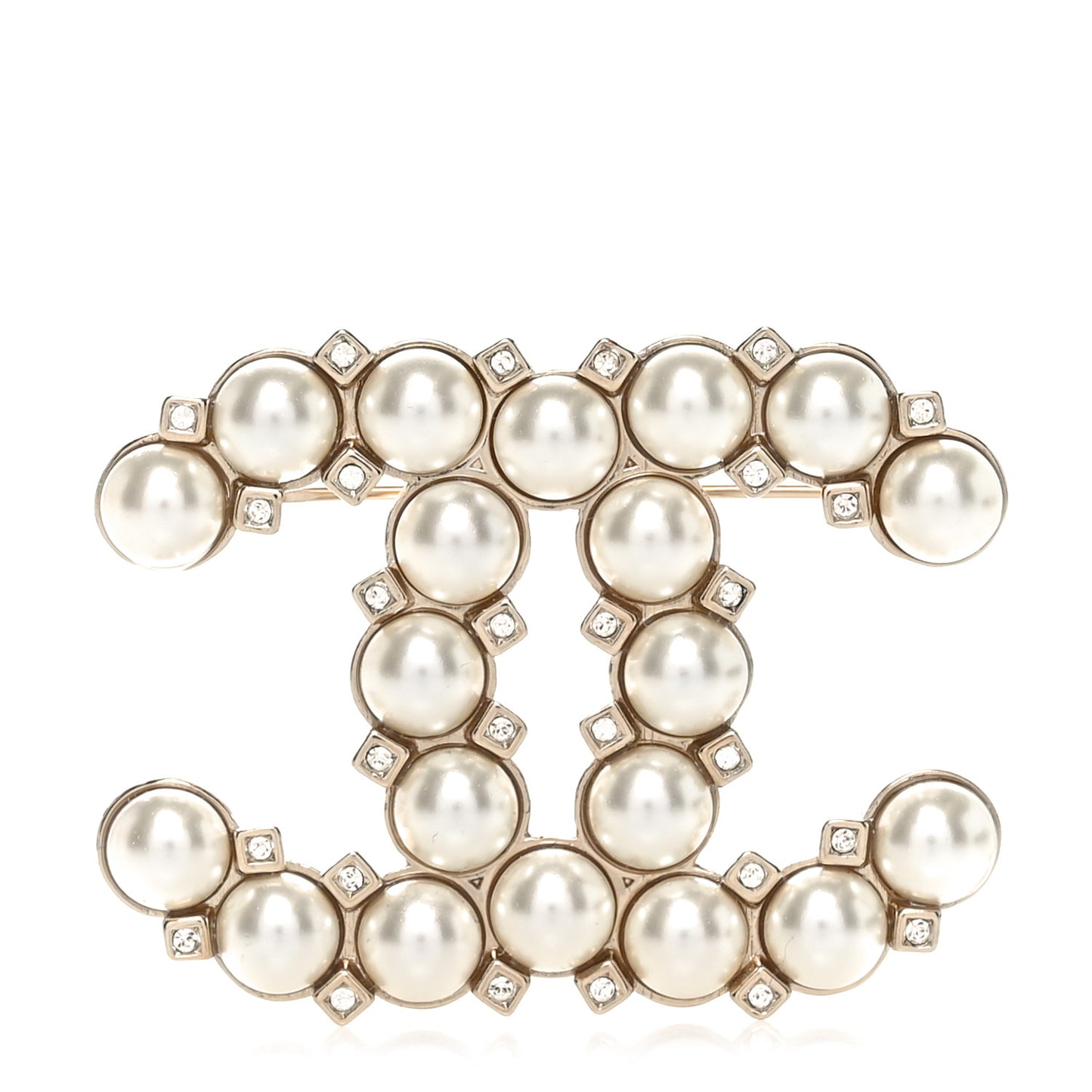 Pearl Crystal CC Brooch White Gold