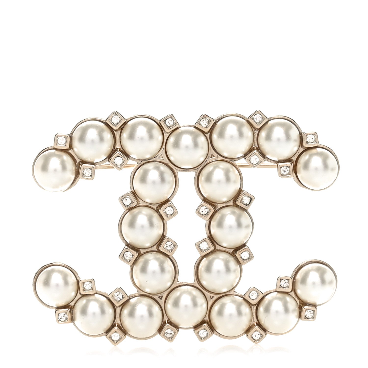 Chanel Pearl Crystal CC Brooch White Gold 1 of 5
