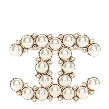 Chanel Pearl Crystal CC Brooch White Gold 1 of 5