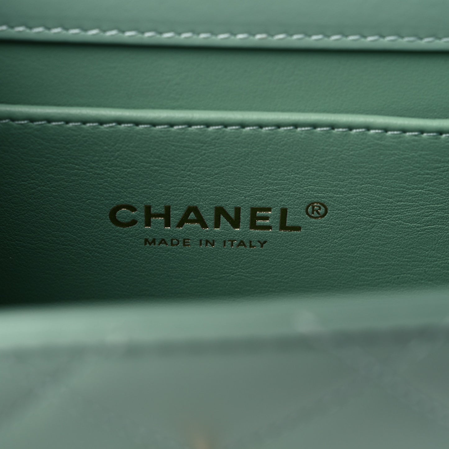 Shiny Calfskin Quilted Mini Metal Top Handle Flap Light Green