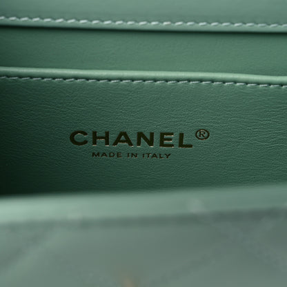 Chanel Shiny Calfskin Quilted Mini Metal Top Handle Flap Light Green 6 of 10