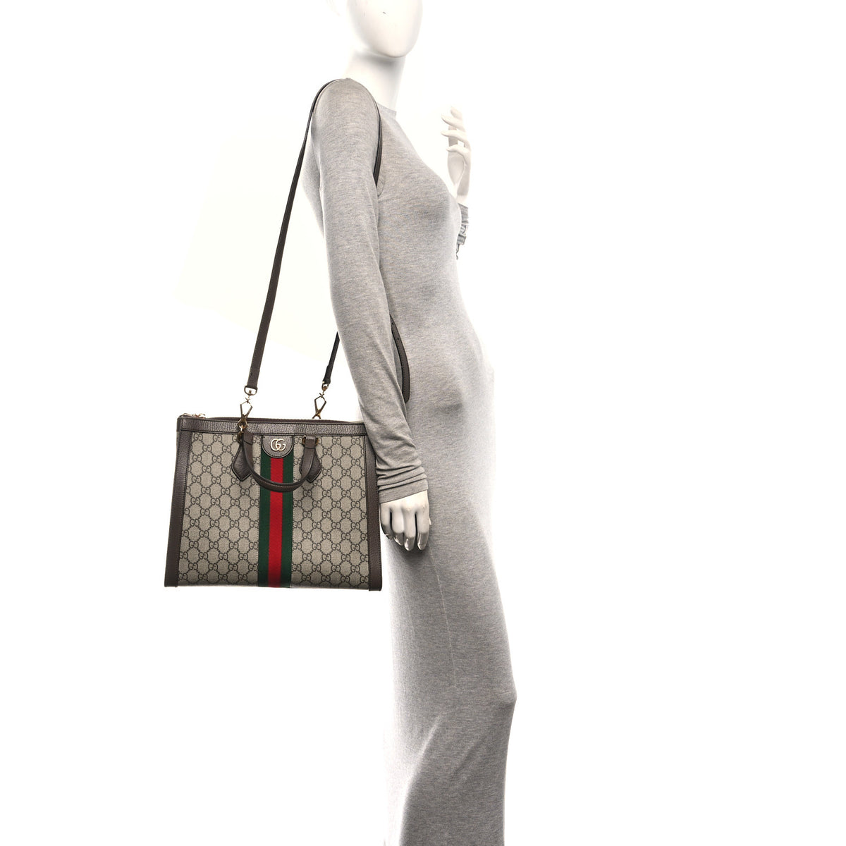 GG Supreme Monogram Web Medium Ophidia Tote Bag Brown