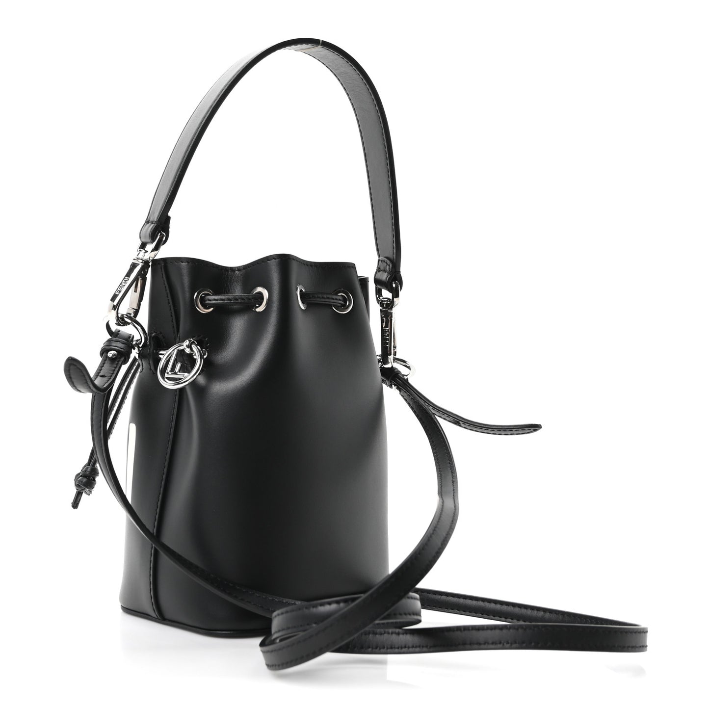 Vitello King F is Fendi Logo Embossed Mini Mon Tresor Bucket Bag Black