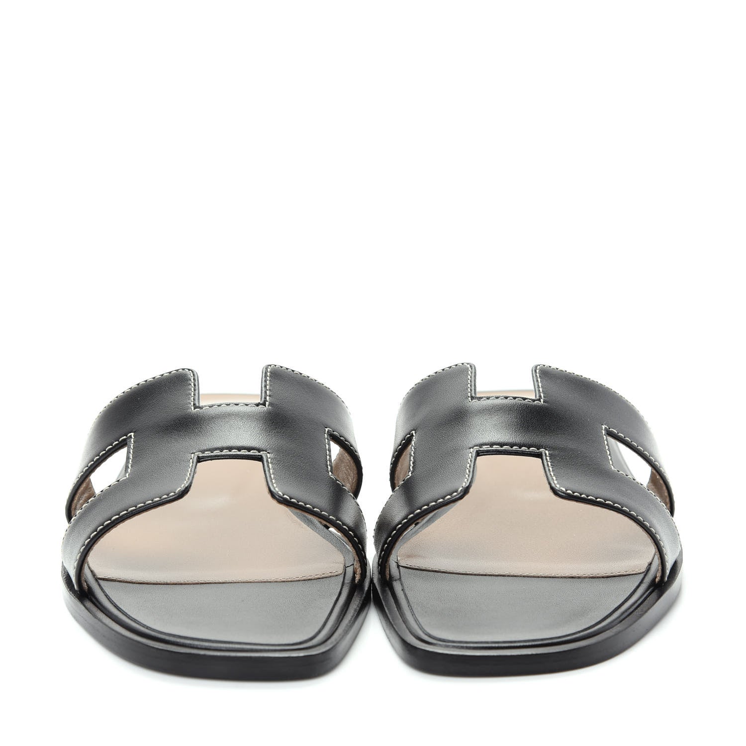 Hermes Box Calfskin Oran Sandals 37 Black 2 of 11