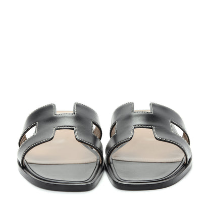 Hermes Box Calfskin Oran Sandals 37 Black 2 of 11