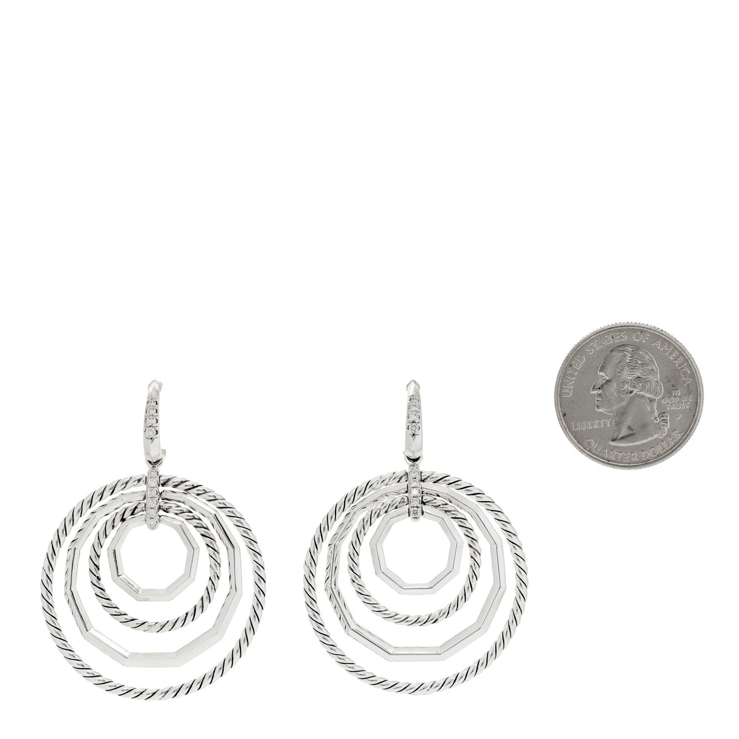 Sterling Silver Diamond Large Stax Drop Earrings