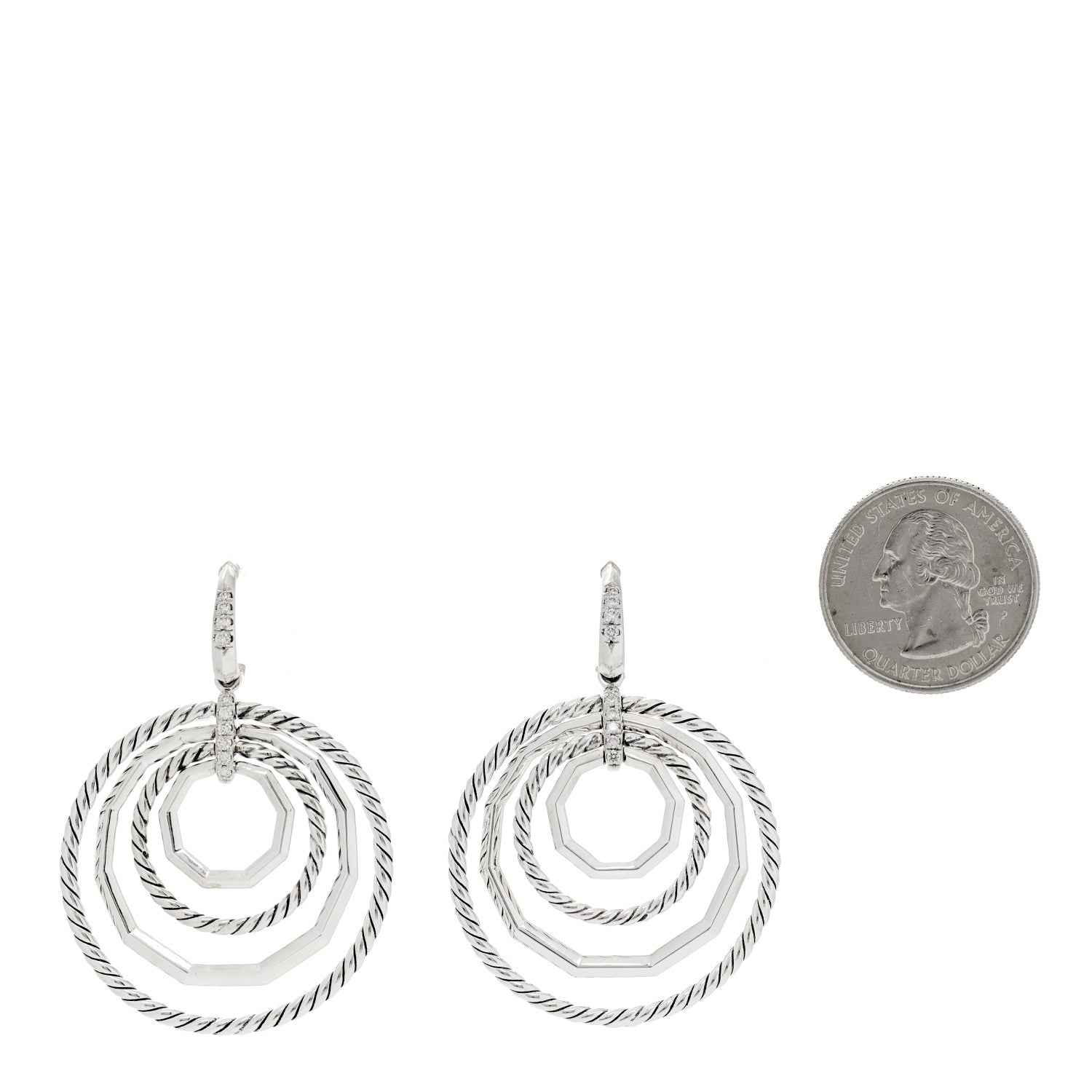 David Yurman Sterling Silver Diamond Large Stax Drop Earrings 2 of 4