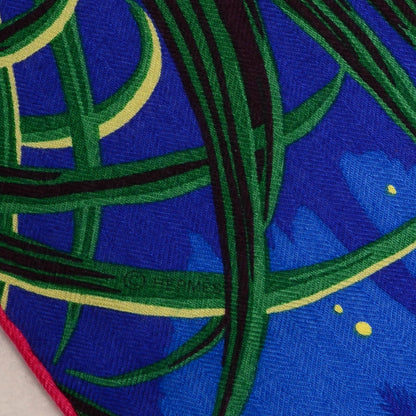 Hermes Cashmere Silk Tyger Tyger Scarf 140 Bleu Dur Vert Gris 6 of 7