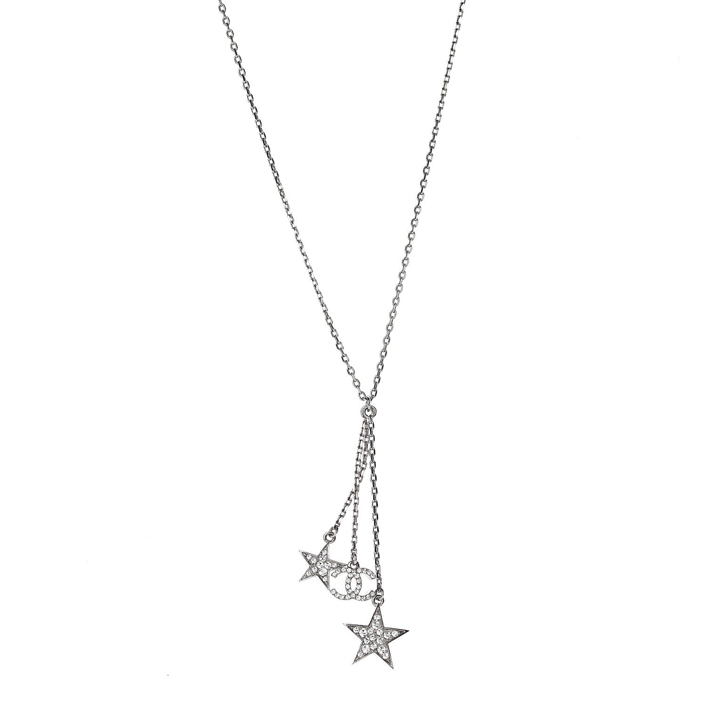Crystal Glitter Enamel CC Star Drop Necklace Silver