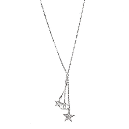 Chanel Crystal Glitter Enamel CC Star Drop Necklace Silver 1 of 4