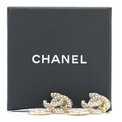 Chanel Pearl Baguette Crystal CC Drop Earrings Gold 5 of 5