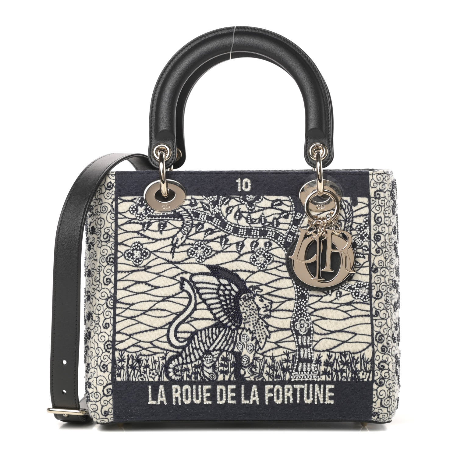 Christian Dior Embroidered La Roue La Fortune Tarot Medium Lady Dior Blue 1 of 11