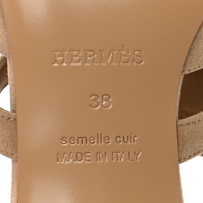 Hermes Suede Goatskin Satin Cute Sandals 38 Beige Argile 8 of 9