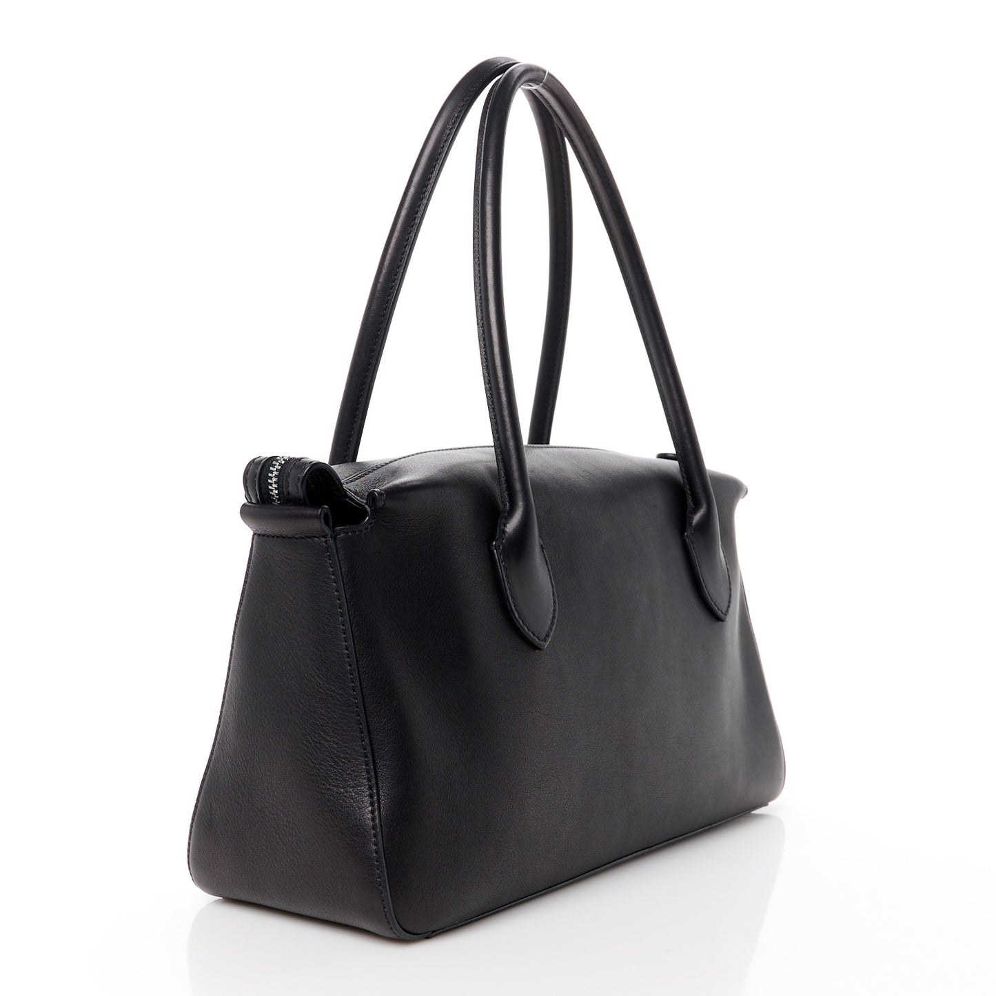 Polished Saddle Calfskin E/W Top Handle Bag Black