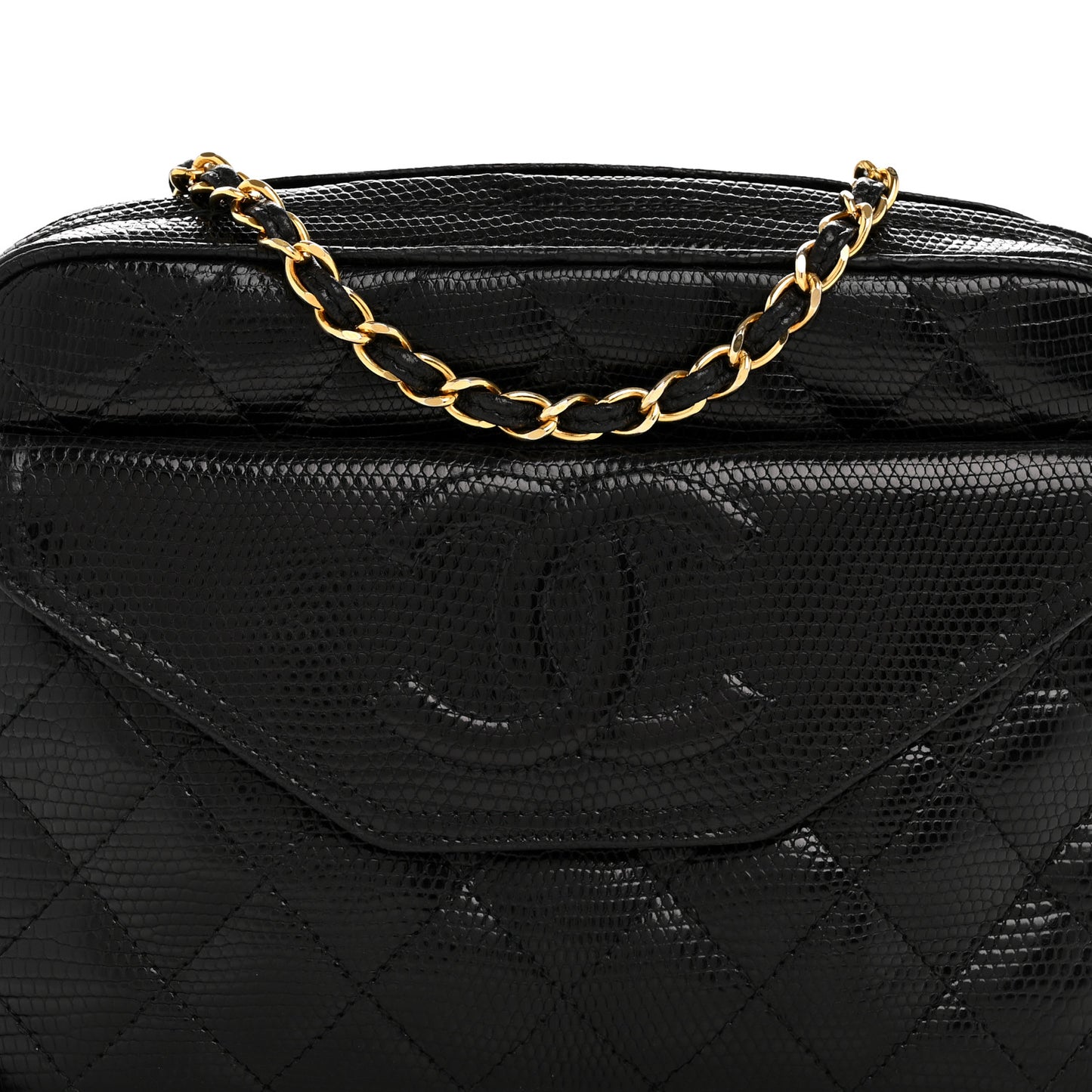 Lizard Quilted Small Tassel Camera Case Black