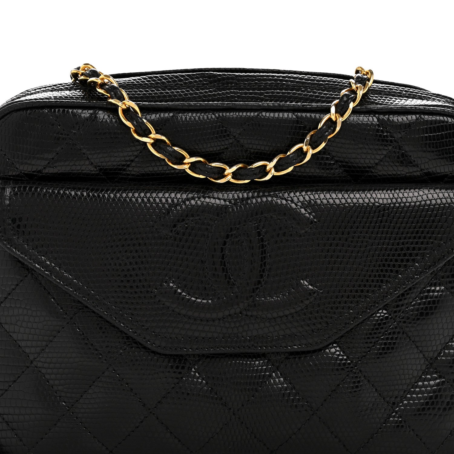 Chanel Lizard Quilted Small Tassel Camera Case Black 8 of 15