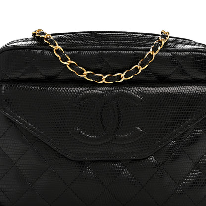 Chanel Lizard Quilted Small Tassel Camera Case Black 8 of 15