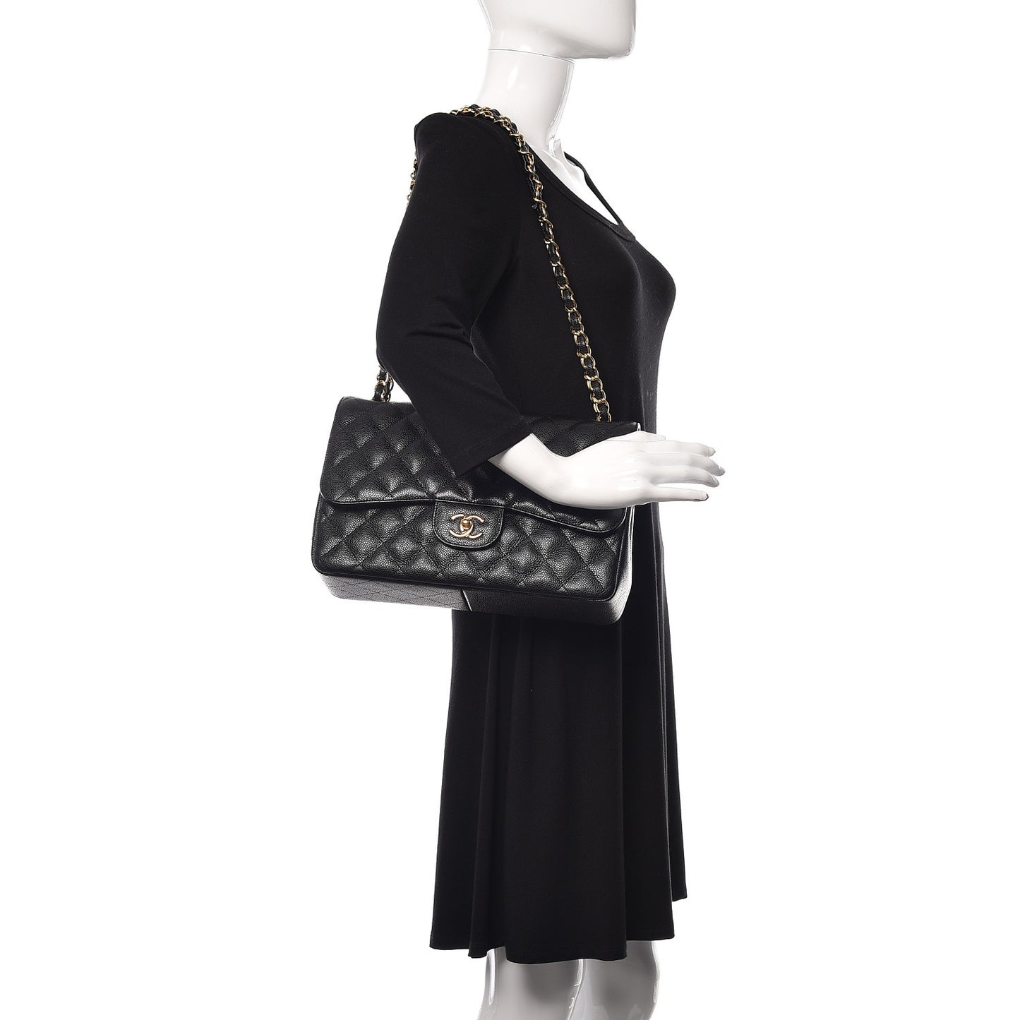 Caviar Quilted Jumbo Double Flap Black