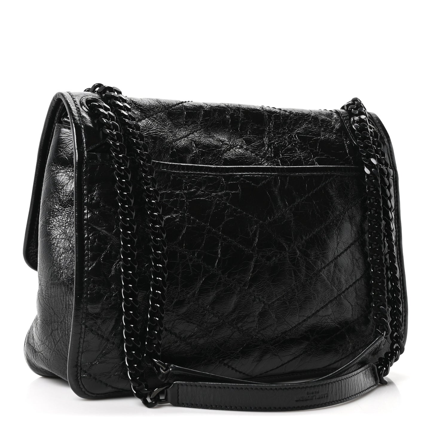 Crinkled Calfskin Matelasse Monogram Medium Niki Chain Satchel Black