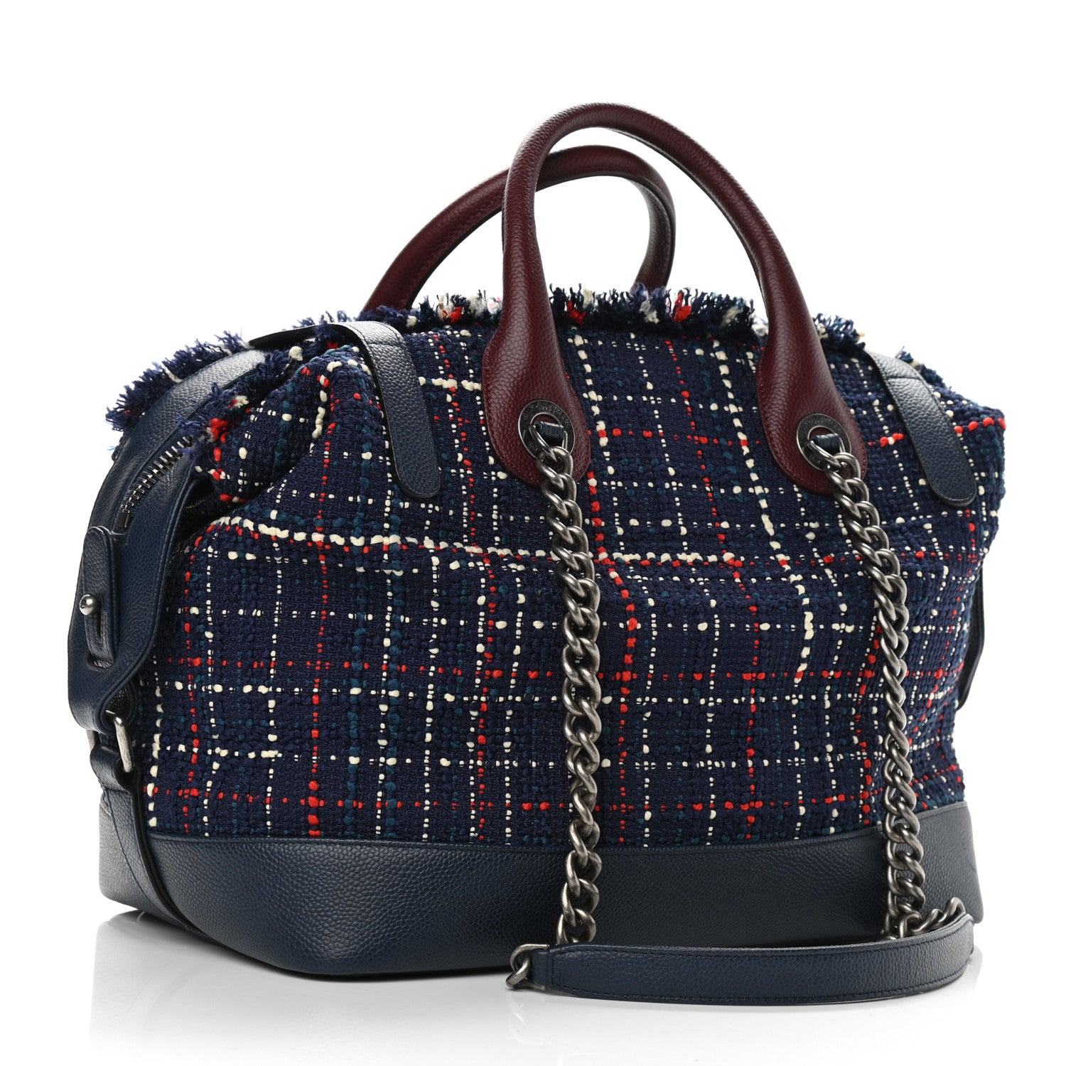 Chanel Tweed Trip Bowling Bag Navy Burgundy 3 of 8