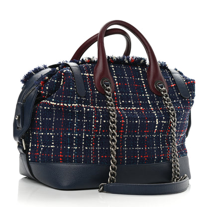Chanel Tweed Trip Bowling Bag Navy Burgundy 3 of 8