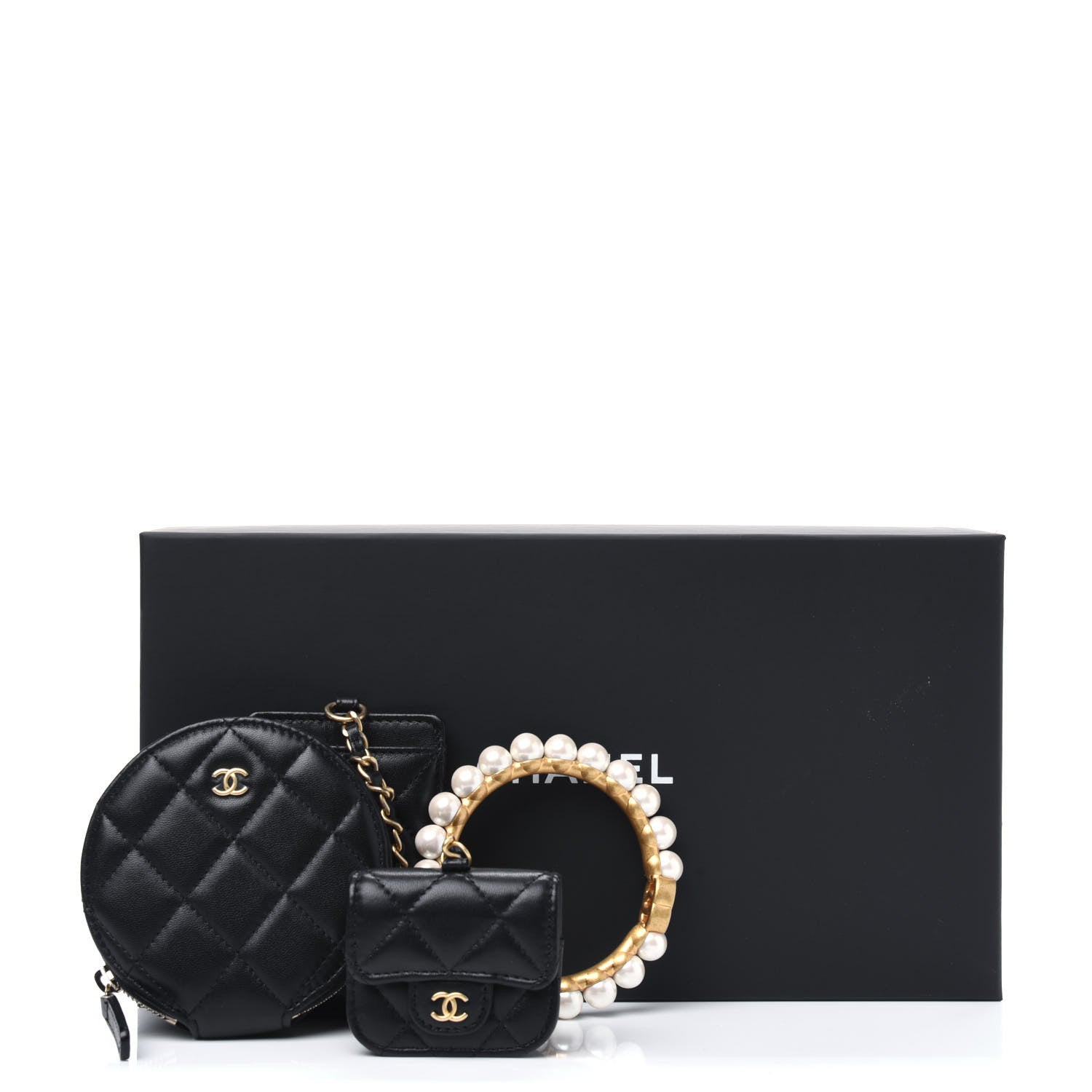 Chanel Pearl Lambskin Pearl Crown CC Wristlet Multi Pouches Black 16 of 16
