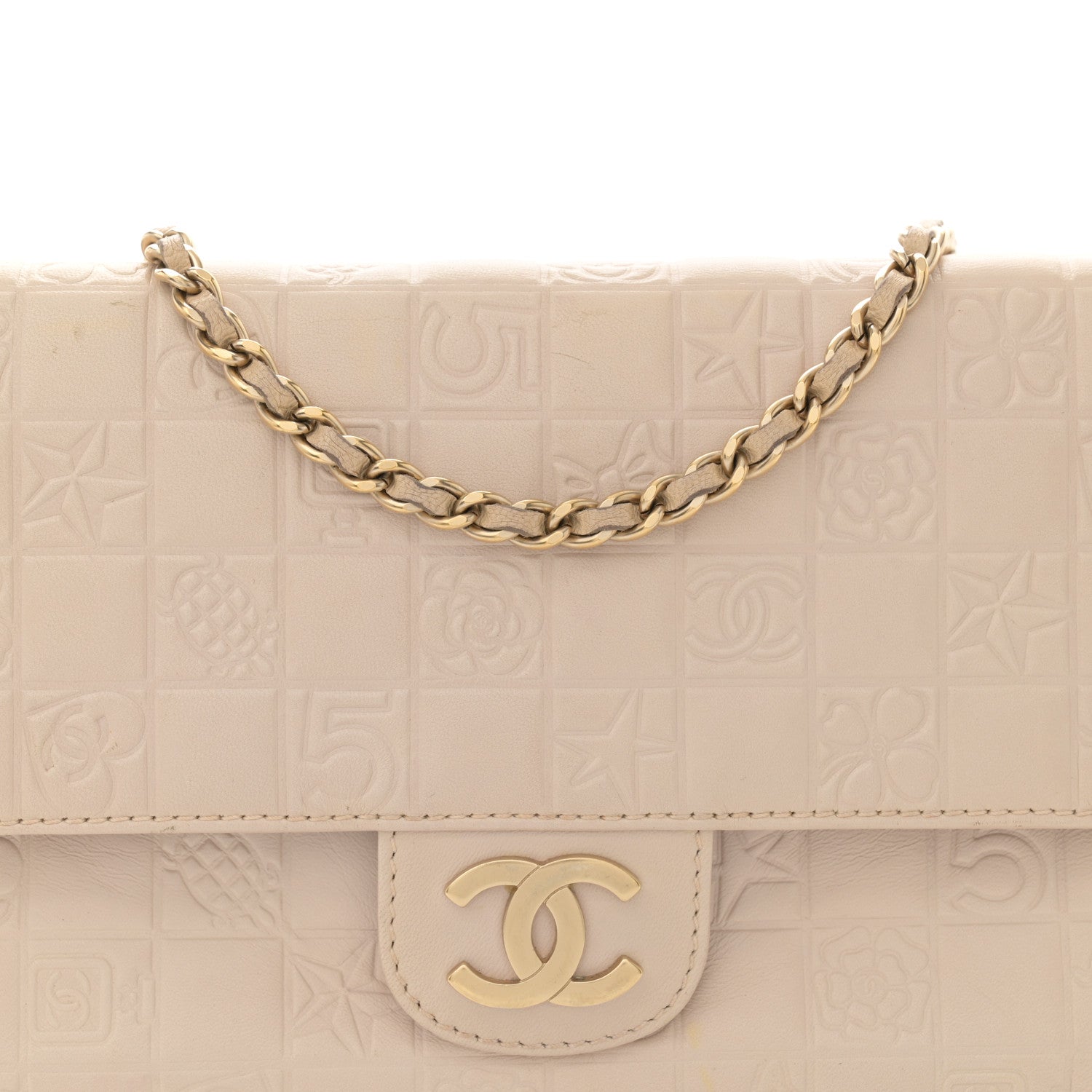 Chanel Lambskin Precious Symbols Double Flap Clutch On Chain Beige 8 of 16