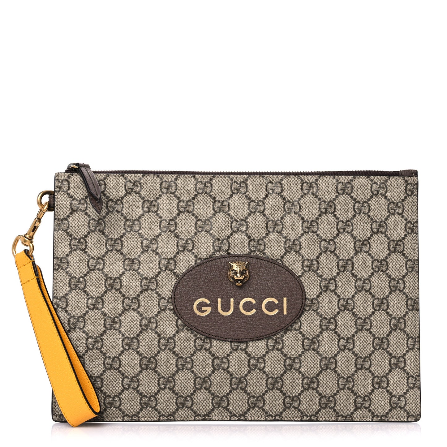 GG Supreme Monogram Neo Vintage Zip Wristlet Pouch Beige New Acero Crop