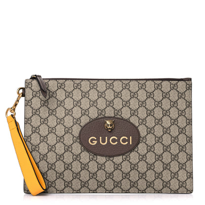 Gucci GG Supreme Monogram Neo Vintage Zip Wristlet Pouch Beige New Acero Crop 1 of 11