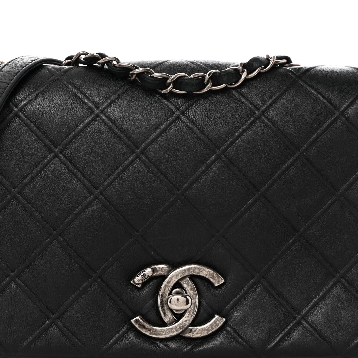Calfskin Diamond Embossed New Chic Flap Black