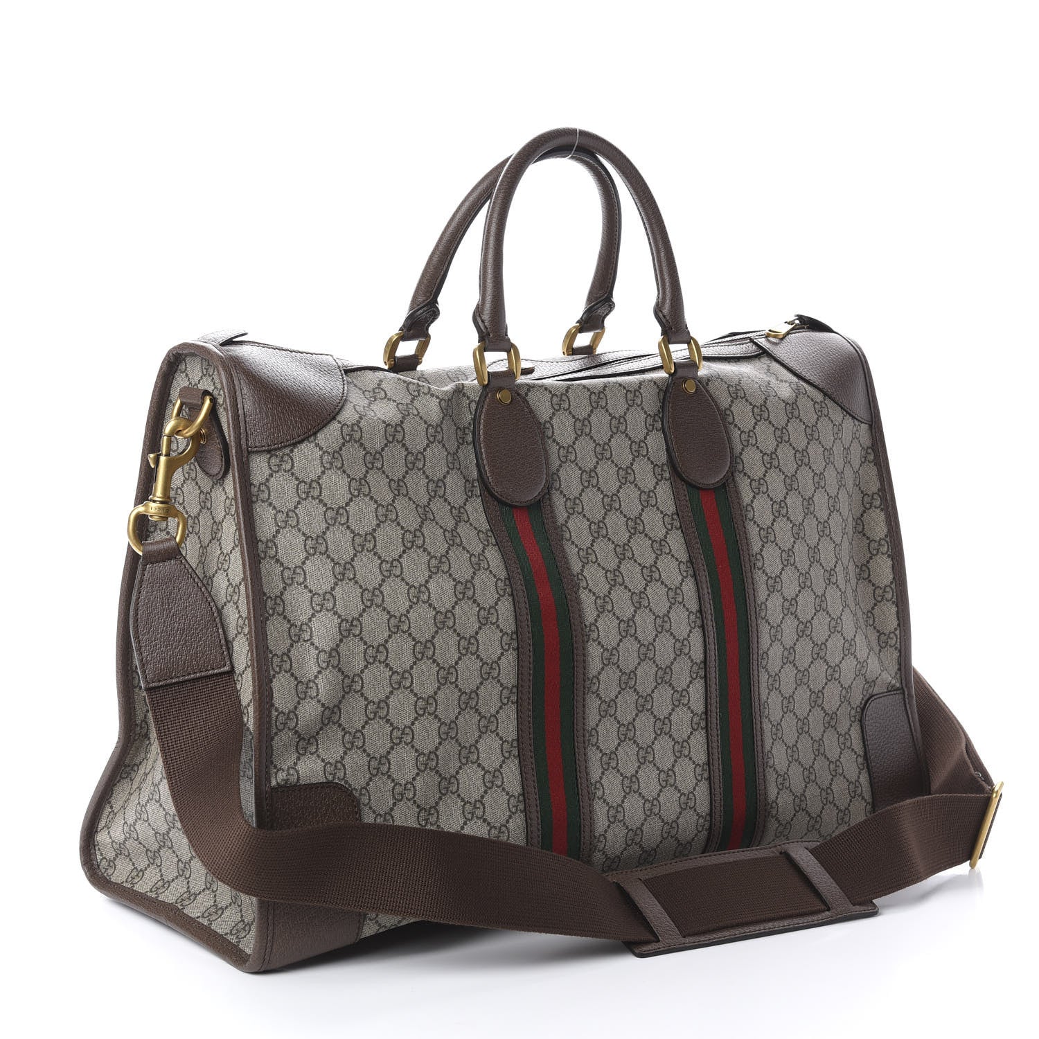 Gucci Soft GG Supreme Monogram Textured Dollar Calfskin Web Large Ophidia Carry-On Duffle Bag Beige Ebony New Acero 2 of 8