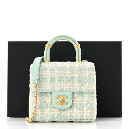 Chanel Tweed Handle Crush Top Handle Flap Bag Light Blue Ecru 11 of 11