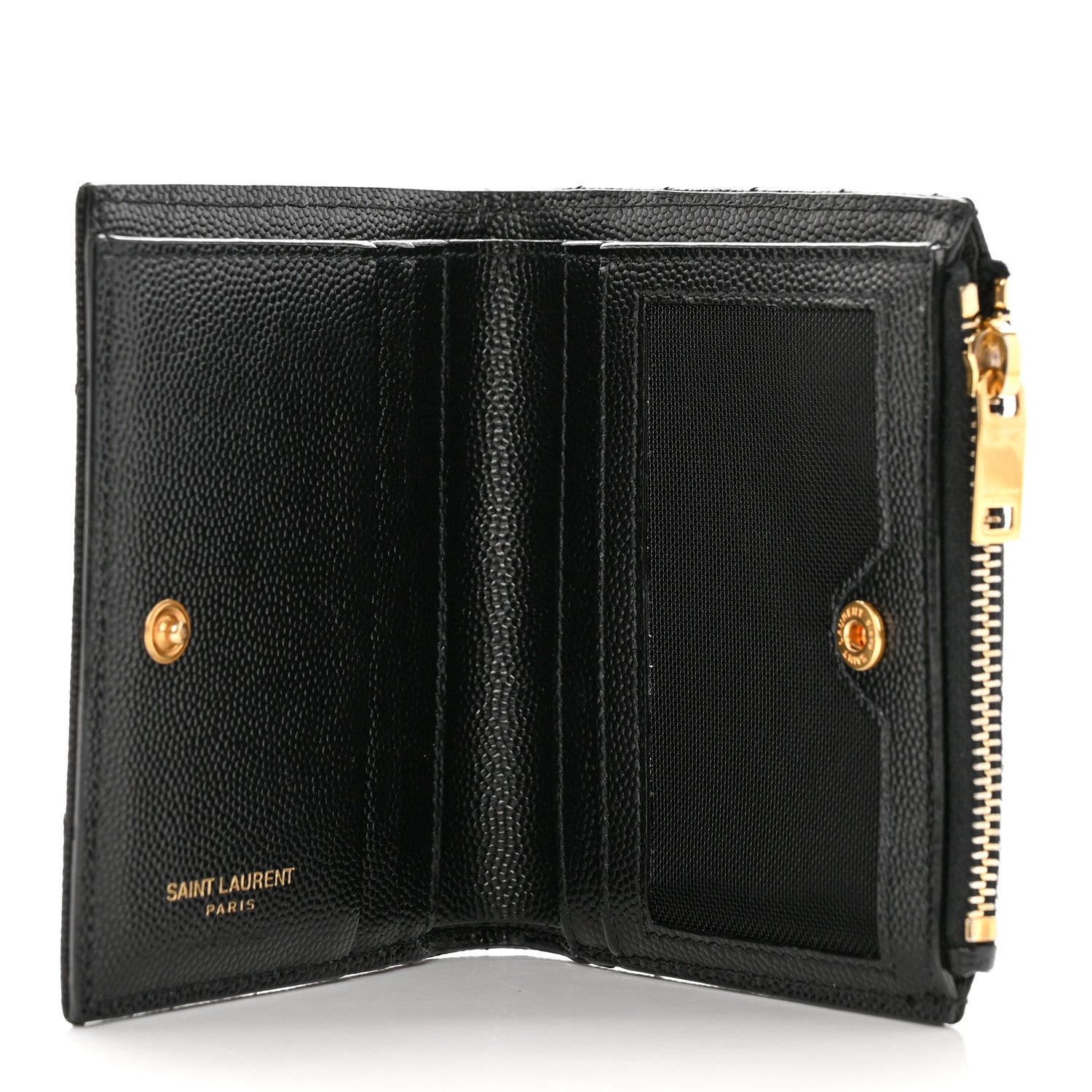 Saint Laurent Grain De Poudre Matelasse Chevron Monogram Zipped Card Case Black 5 of 12