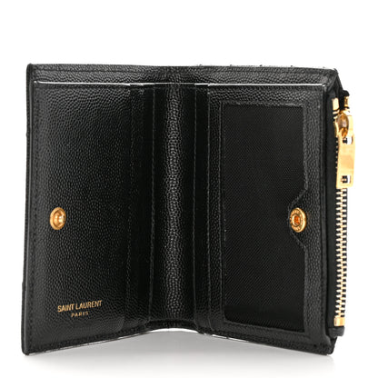 Saint Laurent Grain De Poudre Matelasse Chevron Monogram Zipped Card Case Black 5 of 12